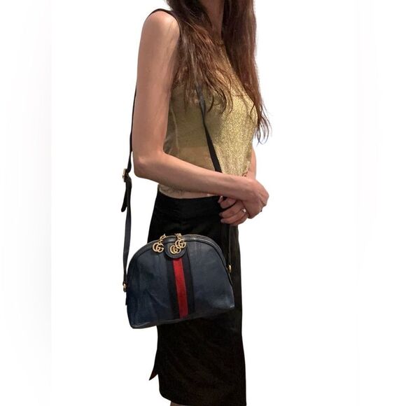 Gucci Navy Blue Leather Ophidia Dome Bag with Red Stripe - Picture 14 of 15